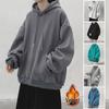Мужская толстовка с капюшоном в корейском стиле - осенне-зимняя однотонная худи свободного кроя с плюшевым вельветом