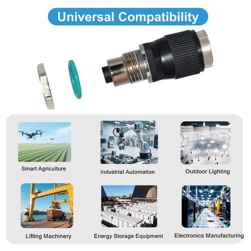 Industrial Ethernet Adapter 12mm 8Pin/4Pin to RJ45 Connectors Adapter Cat6 High Speed 10Gbps IP68 Waterproof Design