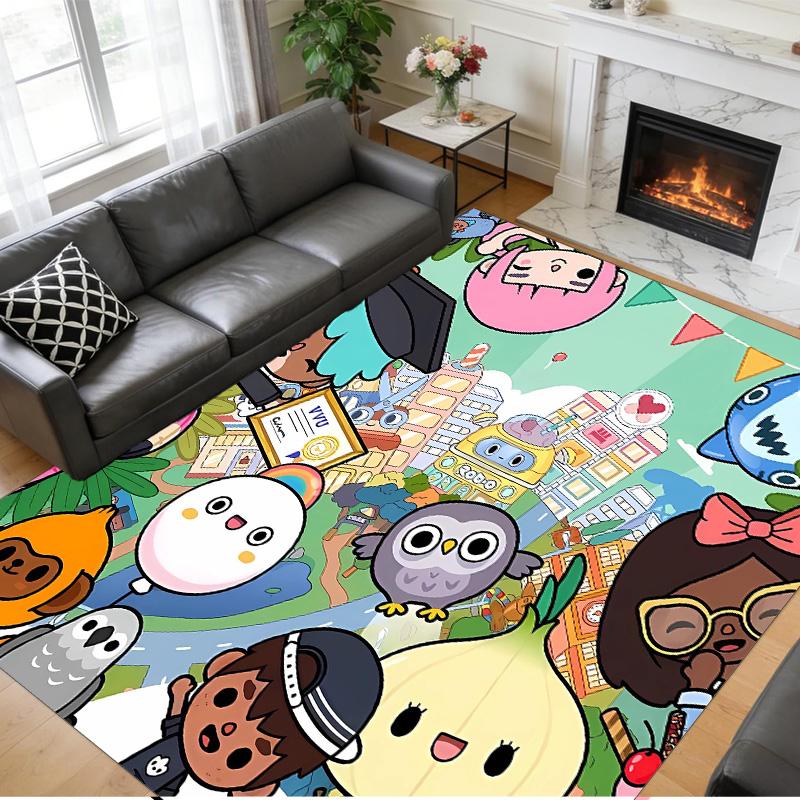 Anti‑Slip Crystal Velvet Floor Rug, Toca Boca World Design Carpet for Indoor Living Bedroom Home Decoration