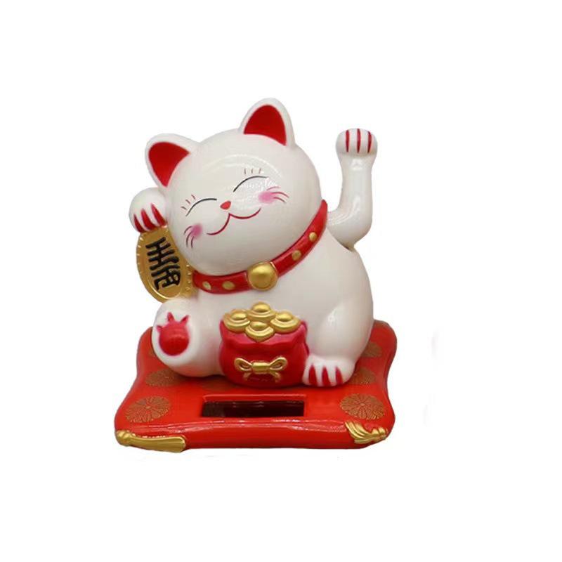 Automatic Waving Solar Lucky Cat Figurine - Fortune Charm Car Ornament & Gift