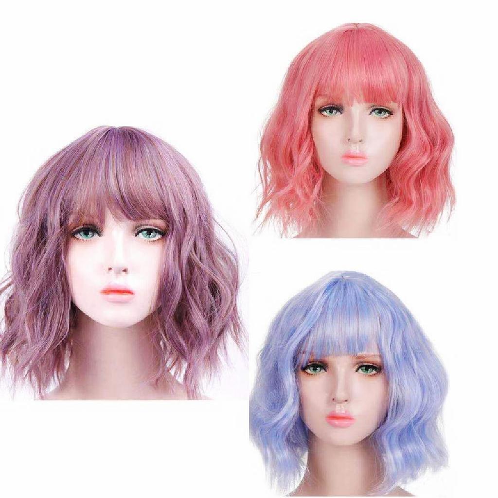 Пастельные волнистые парики с воздушной челкой Женские короткие синтетические парики