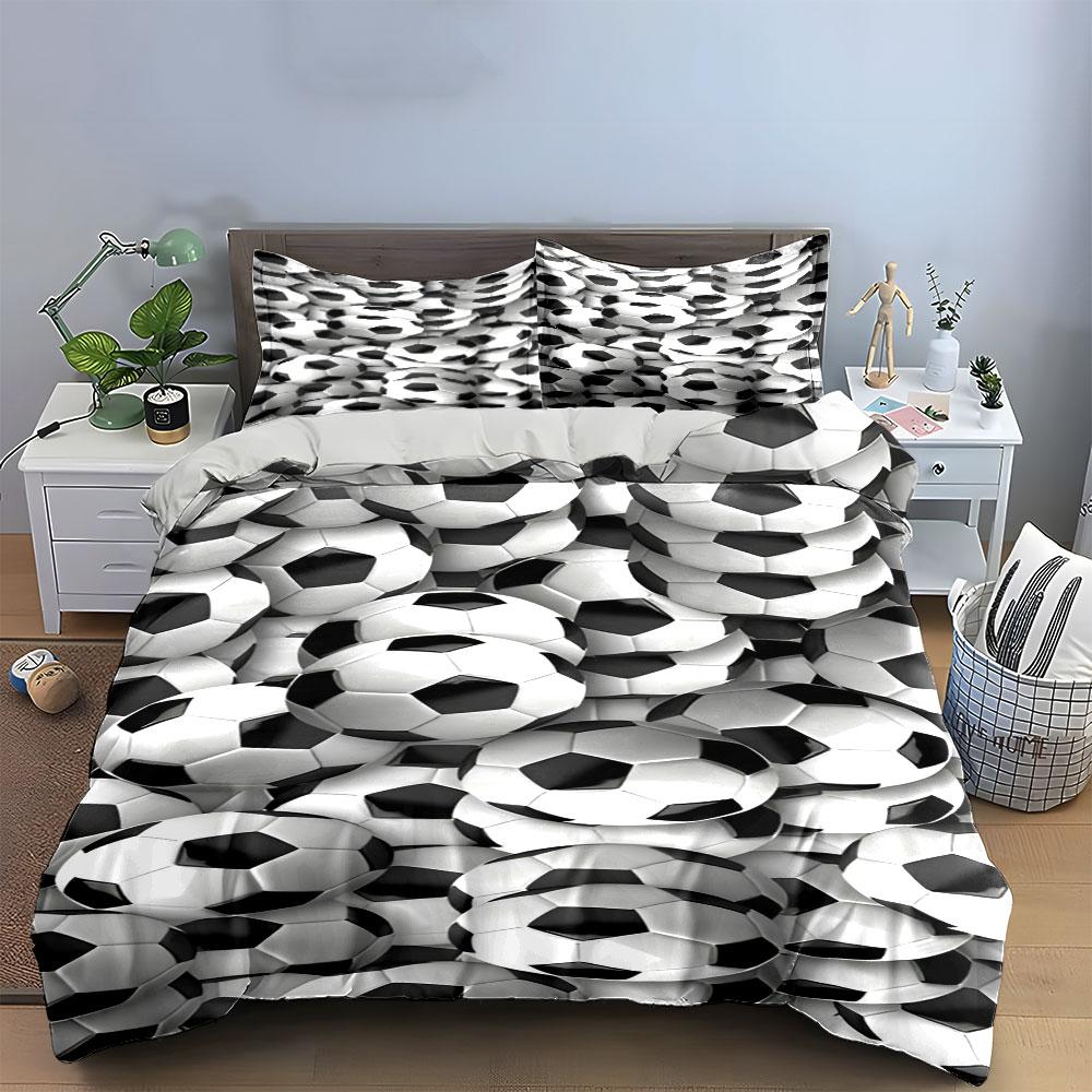 Stacked black-and-white soccer balls. Bedding sets Duvet cover sets Duvet covers Pillowcases(1 * Duvet Cover 2 * Pillowcases without duvet insert)