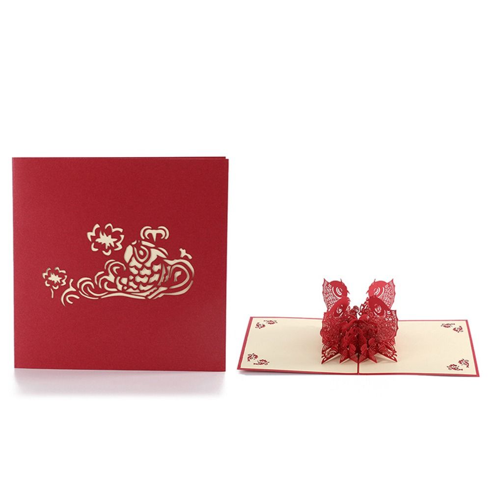 3D Pop Up New Year Greeting Card Handmade Three-dimensional Thank You Card Paper Carving Hollow Carved Blessing Card