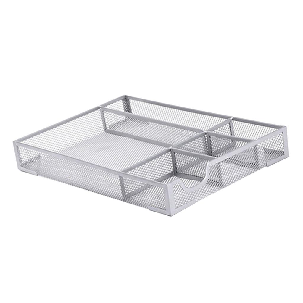 Desk Drawer with Non Slip Rubber Pads Metal Mesh 5 Compartments Storage Tray for Home and Use