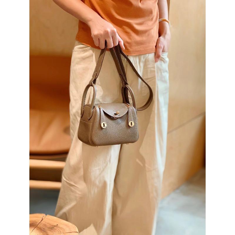 Half Wax Thread Lindi Bag Mini Top Layer Togo Cowhide Leather Single Shoulder Handbag Crossbody Women's Bag Doctor Bag Crossbody Bag