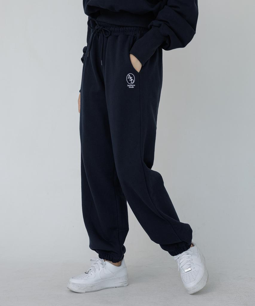 AWESOME STUDIO Women'S Signature Embroidered Sweat Jogger Pants Vintage Navy