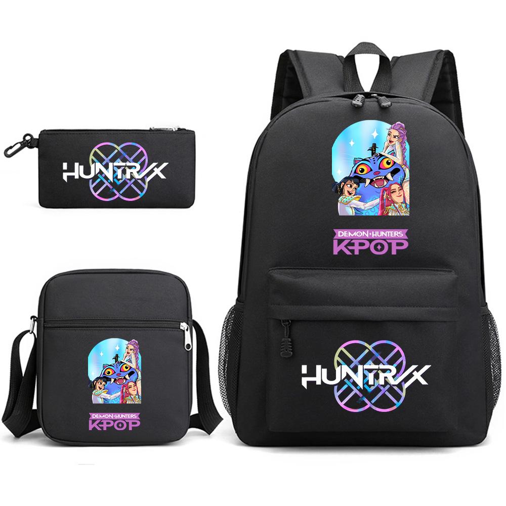 3Pcs/set Anime Cartoon K-Pop Demon Hunters Printed Backpack with Shoulder Bag Pencil Case for Teenager Student Boy Girl Large Capacity School Bag