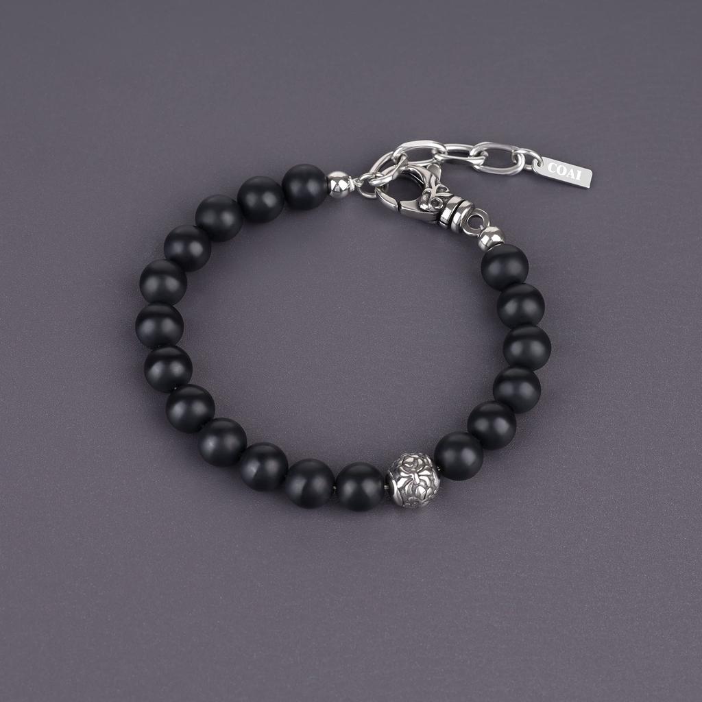 [KOAI] 8mm Matte Onyx Fleur-de-Lis Lucky Bracelet