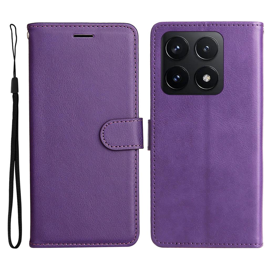 For Xiaomi 14T Case Solid Color Leather Mobile Cover Wallet Stand with Strap