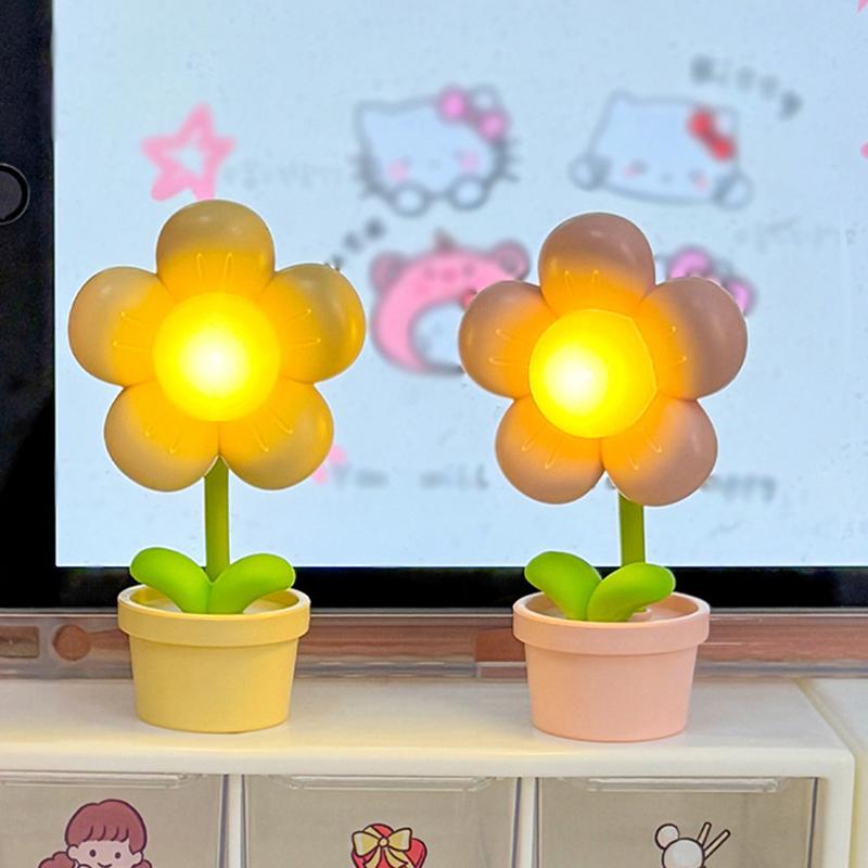 Mini Led Flower Night Light Cute Small Table Lamp Desktop Ornament Bedside Bedroom Ambient Lights Children Toy Kids Holiday Gift