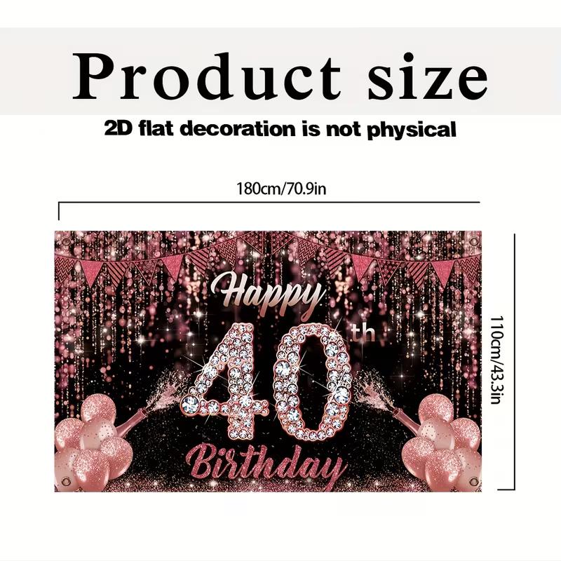 2D Black Rose Gold 40th Birthday Backdrop Glitter Diamond Background for Women