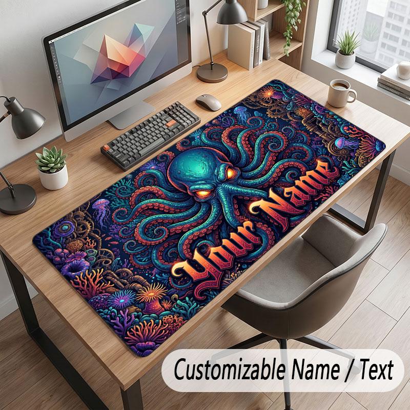 Octopus Sea Life Theme Customized Mouse Pad Personalized Print Name Text Desk Mat For Home Office Table Decor