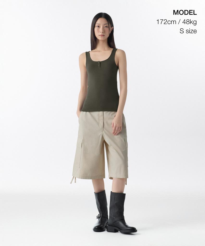 MUSINSA STANDARD WOMAN Женский мягкий джерси-топ-henley [Темный оливковый]