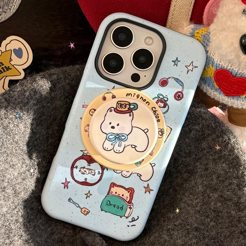 Blue Puppy Magnetic Holder for IPhone 17 Phone Case for IPhone 16 Promax Film Cartoon 14 Hard 15