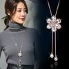 Korean Crystal Flower Sweater Chain Necklace - Long, Versatile for Autumn/Winter