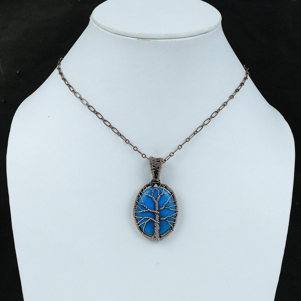 Tree Of Life Sleeping Beauty Turquoise Pendant Copper Wire Wrapped Jewelry Real Gemstone Handmade Pendant Copper Wire Wrap Pendant For Gift