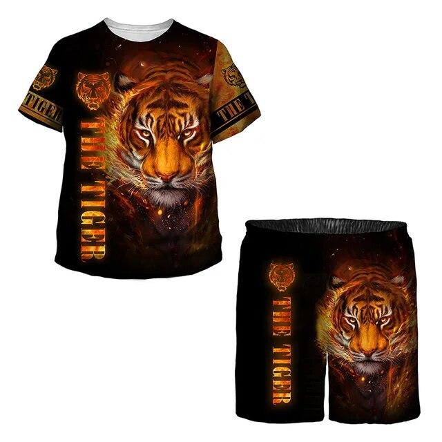 Детская одежда для детей от 1 до 14 лет, модный костюм для мальчиков и девочек, летняя детская футболка с короткими рукавами и тигром, повседневная уличная одежда с 3D принтом