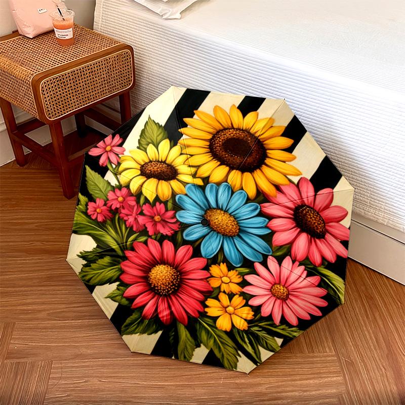 1 шт. Автоматический складной зонт - Рисунок подсолнухов, Портативный и складной дизайн с 8 спицами, Подарки на Рождество и день рождения