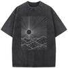 Outdoor Linear Peak Print Unisex Washed T-Shirt Cotton Summer Bleached Tshirt Funny Casual Loose Bleach Tee