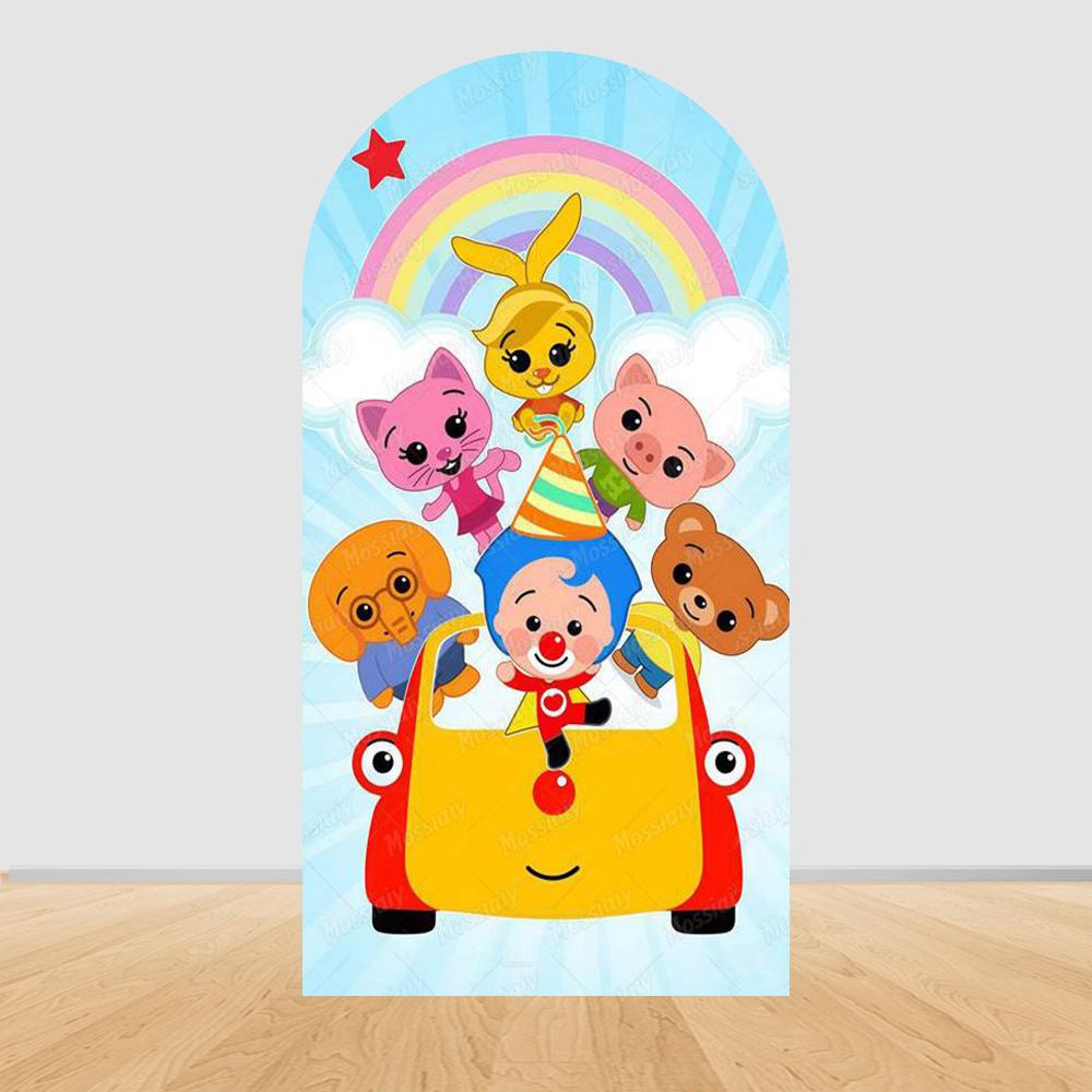 Cartoon Plims Rainbow Circus Arch Background Cover Elastic Fabric Children's Birthday Party Baby Shower Decoration Supplies Prop