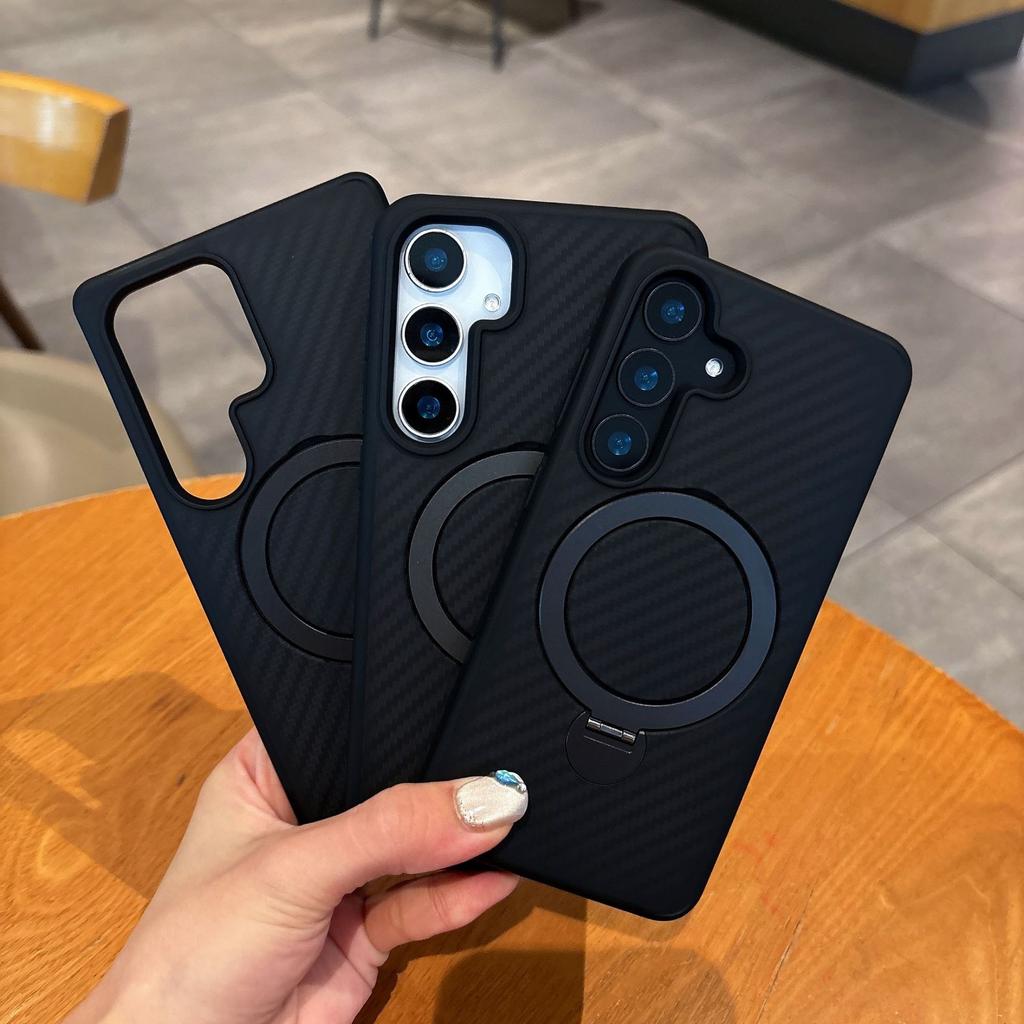 Applicable to Samsung S26Ultra mobile phone case carbon fiber magnetic rotating bracket S25 + Kevlar anti-drop protective case