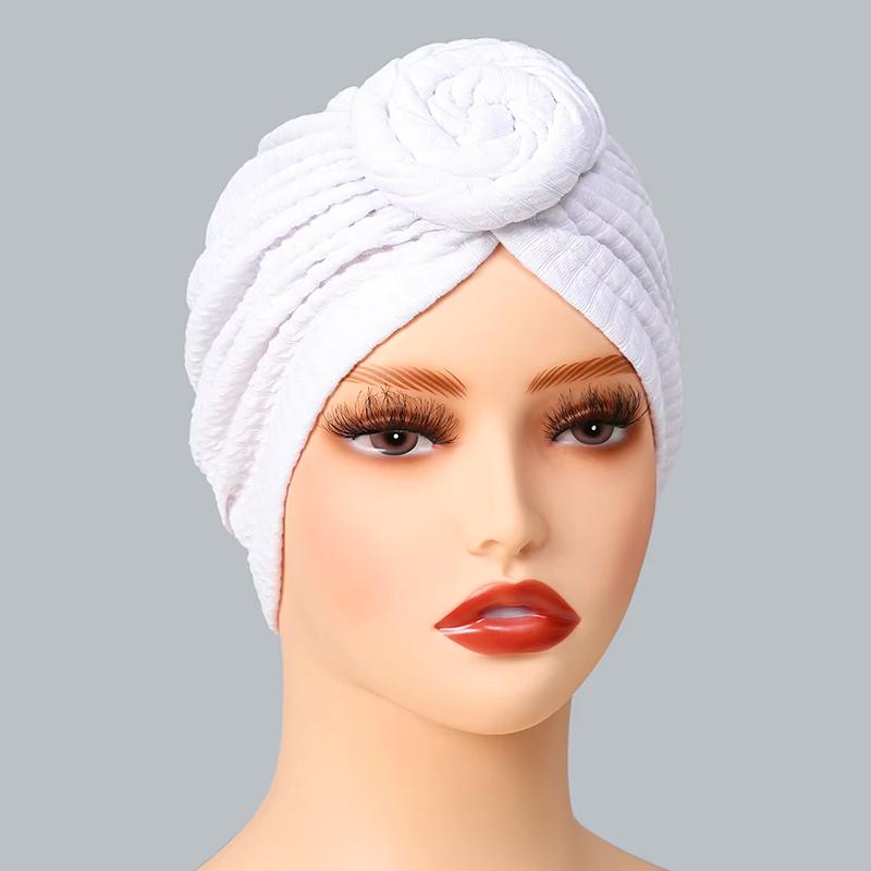 1PC Women Headscarf Breathable Decor Headwrap Fashion Solid Color Elegant Turban Hat Top Flower Sunscreen Hijab