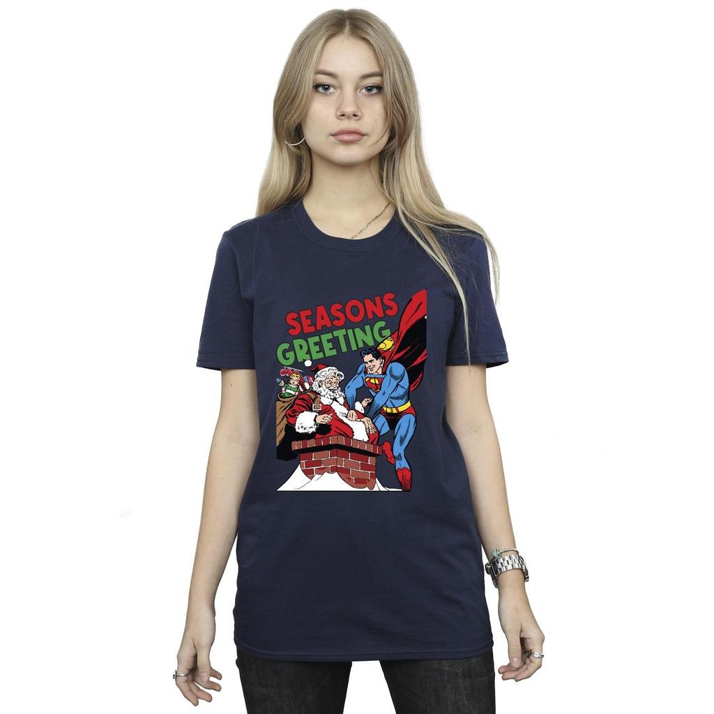 DC Comics Womens/Ladies Superman Santa Comic Cotton Boyfriend T-Shirt