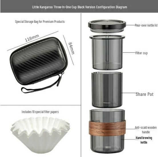 Portable 3-in-1 Retro Pour-Over Coffee Maker Set with Filter Cup