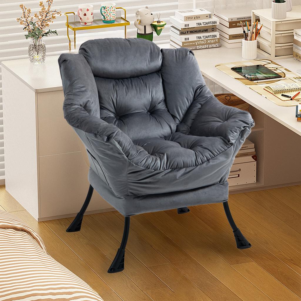 Lazy Chair, Relaxing Chair with Metal Frame and a Side Pocket, Simple Style Comfy Chairs for Bedrooms Living Room Balcon