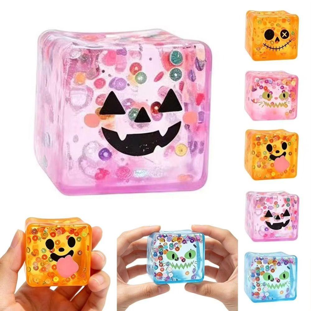 Cartoon Face Ice Cube Toy Transparent Design Stress Reliever Funny Face Squishy Toy Halloween