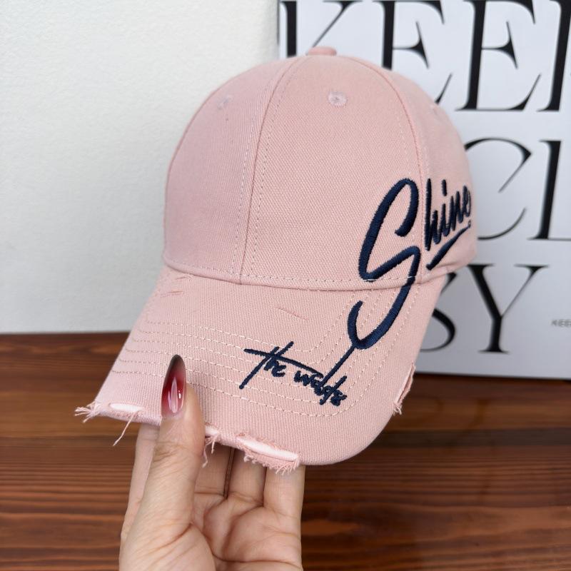 New embroidered letter ripped hat women's cap shading wide brim showing small face big head circumference hard top baseball cap men