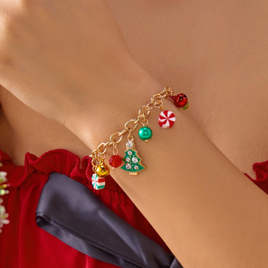 Creative Christmas Elements Metal Chain Bracelets for Women Men Santa Claus Tree Elk Snowman Pendant Necklace Festival Jewelry