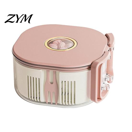 Food Grade Plastic Drain Basket Fruit Washing Bowl, with Strainer And Fork, Multifunctional Portable Rotating Berry Rinser for Strawberries
