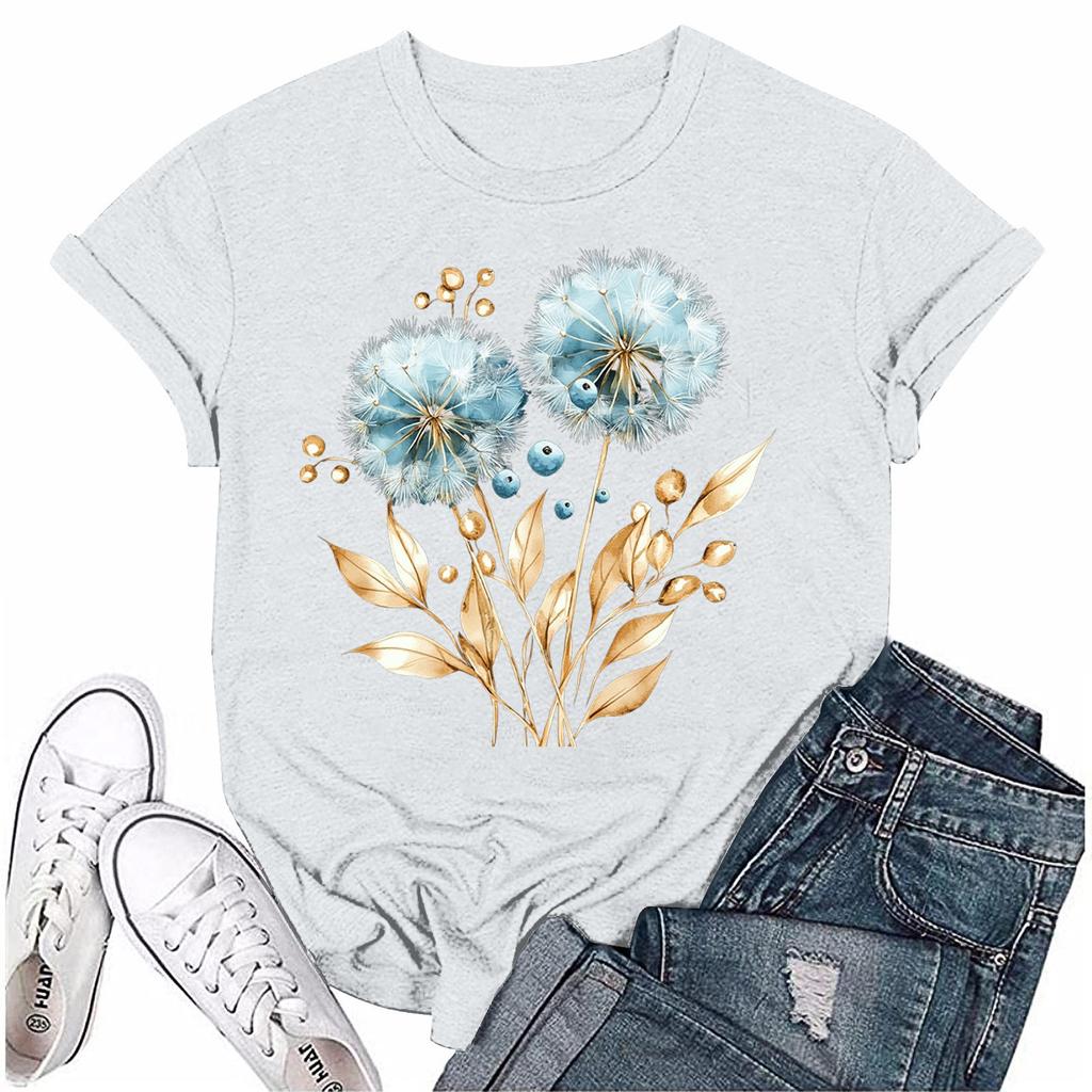 Женская мода с принтом, круглым вырезом, коротким рукавом, футболка, пуловер, топ