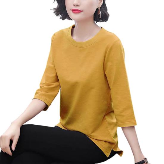 Women Tops O-Neck 3/4 Sleeve Solid Color Elastic Pullover Tops Regular Fit Summer T-shirt Daily Wear