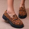 Модные лоферы на платформе больших размеров для женщин Весна Осень Винтажные туфли с леопардовым принтом Женские туфли-слипоны из искусственной замши Балетки Женские