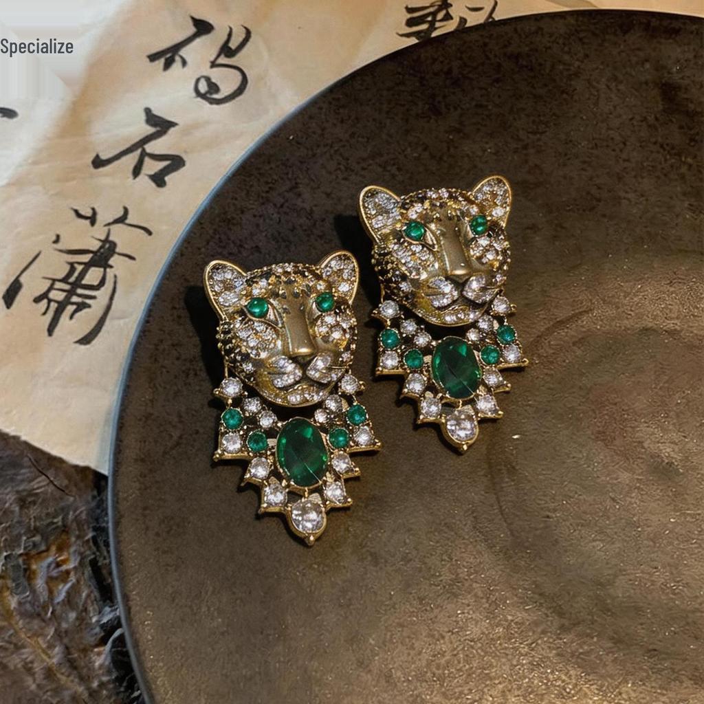 Серебристые серьги-гвоздики с леопардовым принтом и стразами - Роскошный евро-американский стиль для женщин