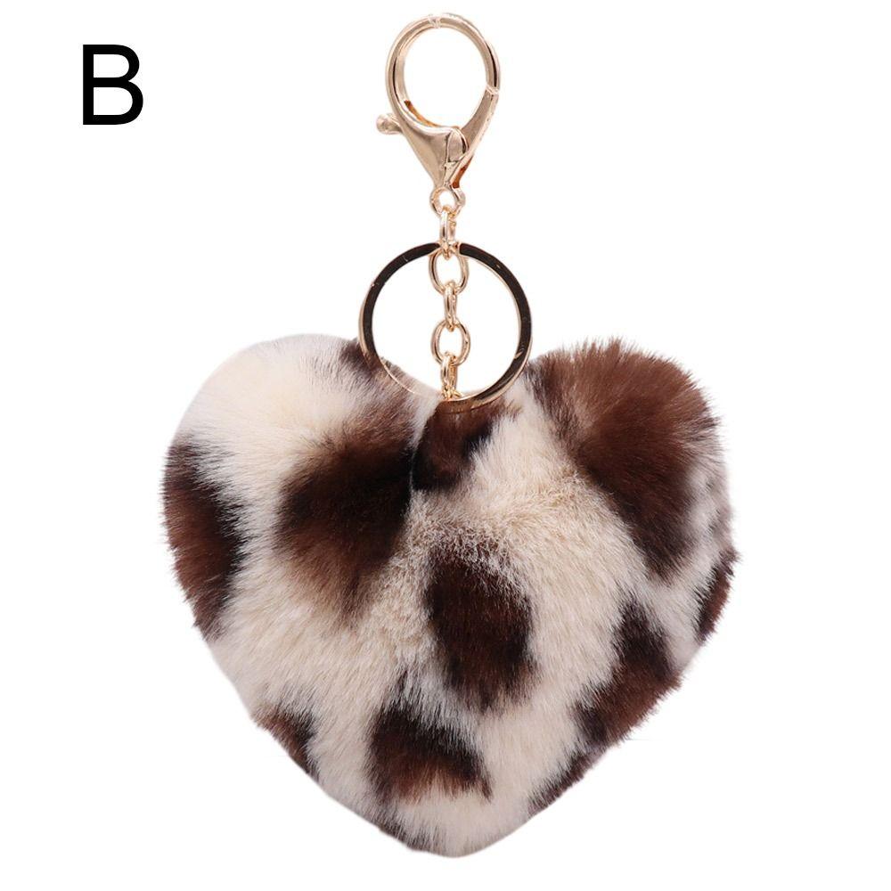 2Pcs Leopard Pattern Plush Keychain Multicolor Keyring Adorable Peach Heart Pendant Keychain  Key