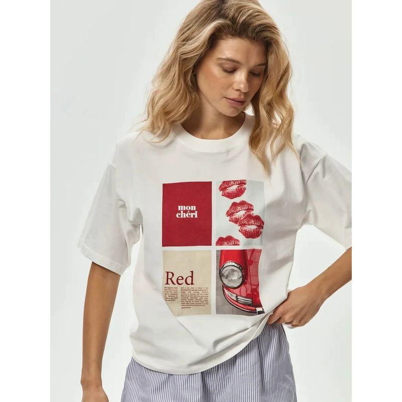 Loose Printed T-shirt European and American New Fashion Loose Print Casual All-matching Round Neck T-shirt Top