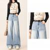 Spring New Women's Retro Blue High Waist Slim-Fit Narrow Wide Leg Jeans