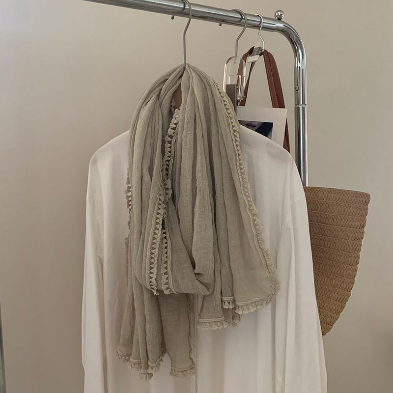 New Pure-Color Cotton Lace Scarf Japanese-Style Simple Thin-Style All-Purpose Shawl Korean Spring And Autumn Women And Men