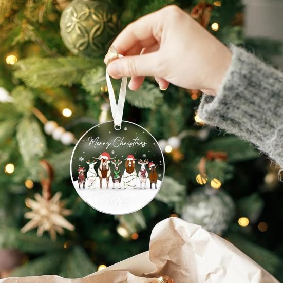 Animal Christmas Ornament 2D Flat Acrylic Ornament Cartoon Santa Hat Animal Hanging Decoration for Christmas Tree Mantel