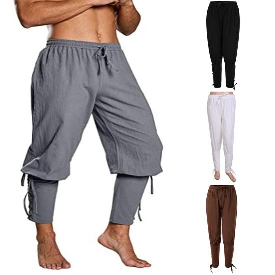 Мужские брюки винтажные пиратские брюки мужские косплей викингов с эластичной резинкой на талии Ренессанс средневековые готические укороченные брюки пиратский костюм брюки мужская одежда