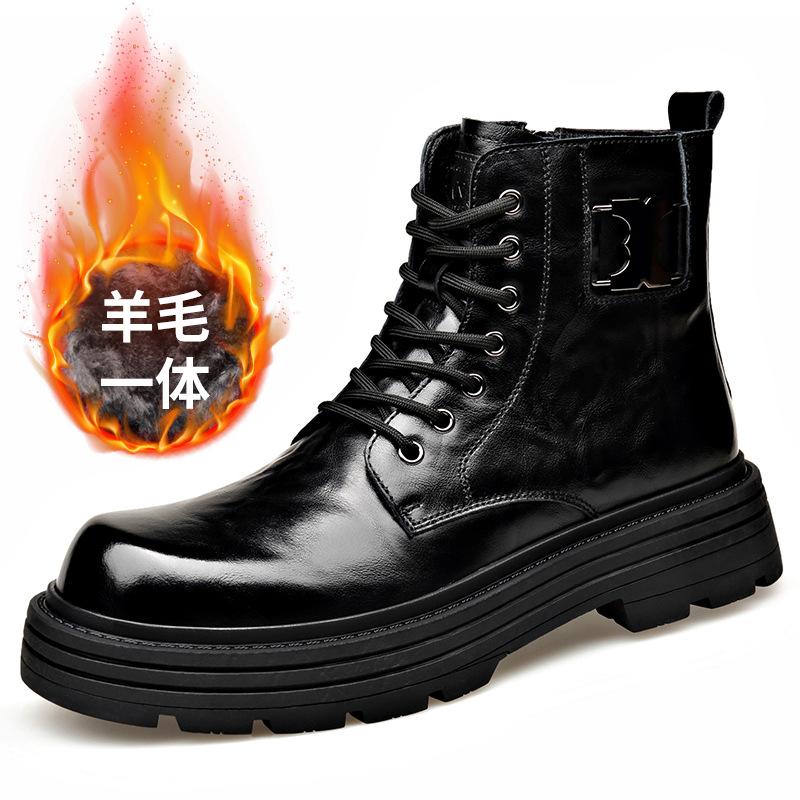 Новые дизайнерские ботинки из натуральной кожи для мужчин, осенне-зимние британские шерстяные мотоциклетные ботинки, мужская модная повседневная обувь на платформе для мужчин