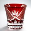GREEM MARKET Crafts with Wooden Box Glasswork Kiriko Glass Cup Shochu Glass Chrysanthemum Tsunagi Pattern Kiriko Glass Product GMS00763 Number (Red)