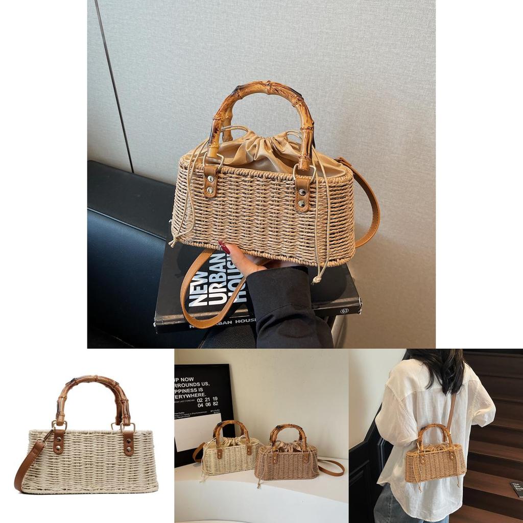 Vintage Grass Weave Shoulder Bag For Women With Polyester Lining For Daily Use