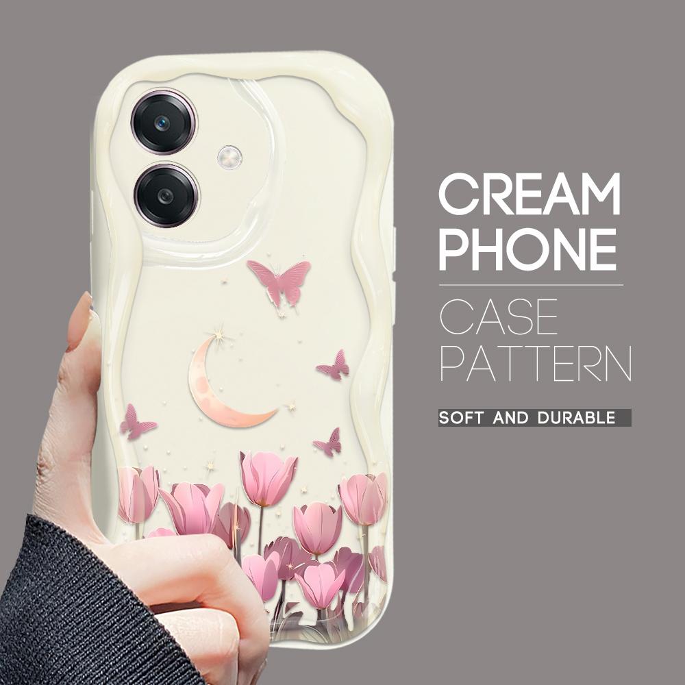 Для OPPO A38 A18 A60 A58 A57s A96 Reno12 13 Realme C31 C30 Vivo V23e V30 Y27s Y28 Y36 Y76 чехол для телефона с рисунком в виде волнистого края Луны и бабочек