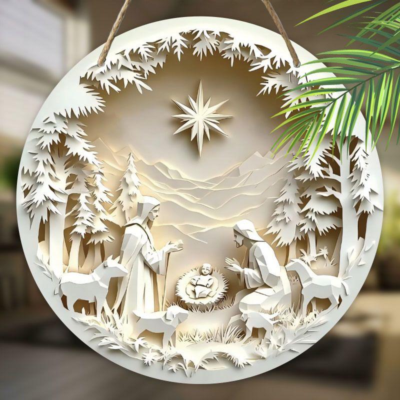 Holy Night Nativity Scene Pendant, Decoration of Home Walls or Doors, 2d Flat Wooden, Christmas Decoration, Gifts for Friends and Family
