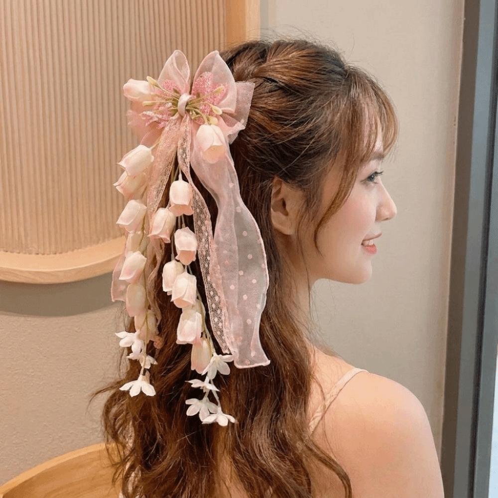 Sweet Bell Orchid Ribbon Barrettes Floral Designs Lolita Dress Hair Accessories Party