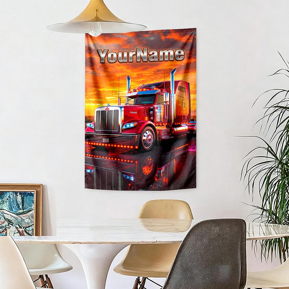 Peterbilt Heavy Trucks Custom Your Name Wall Decor Tapestry Art For Pet Memorial Birthdaywedding Party Backdrop Family Gift
